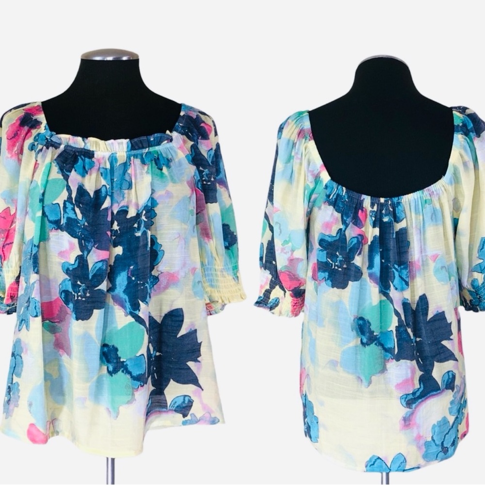 Zac & Rachel Multicolor Floral Square Neck Peasant Top